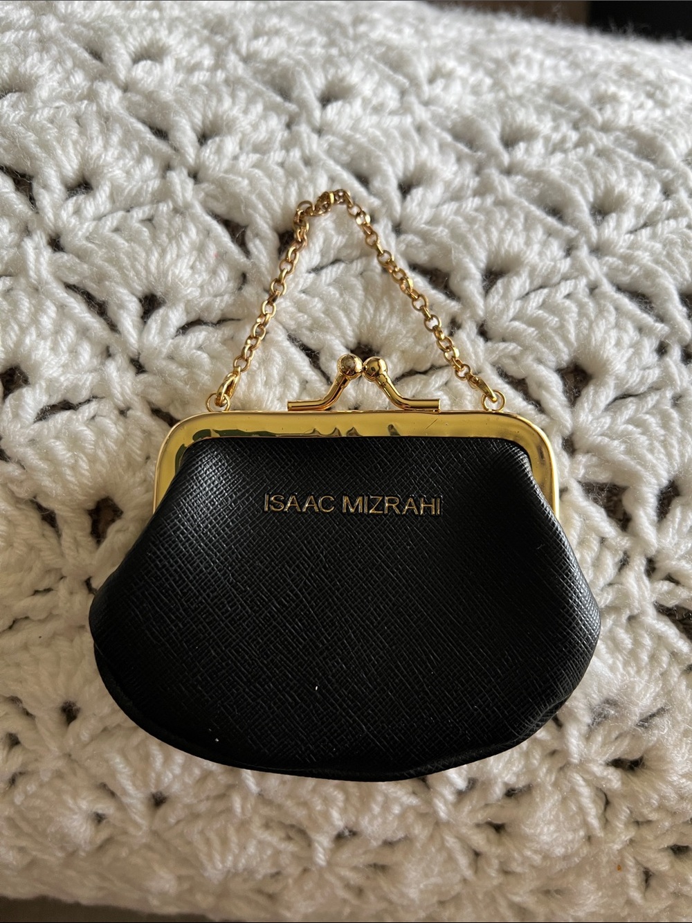Isaac Mizrahi Black Kiss-Lock Evening Coin Purse with Gold Chain